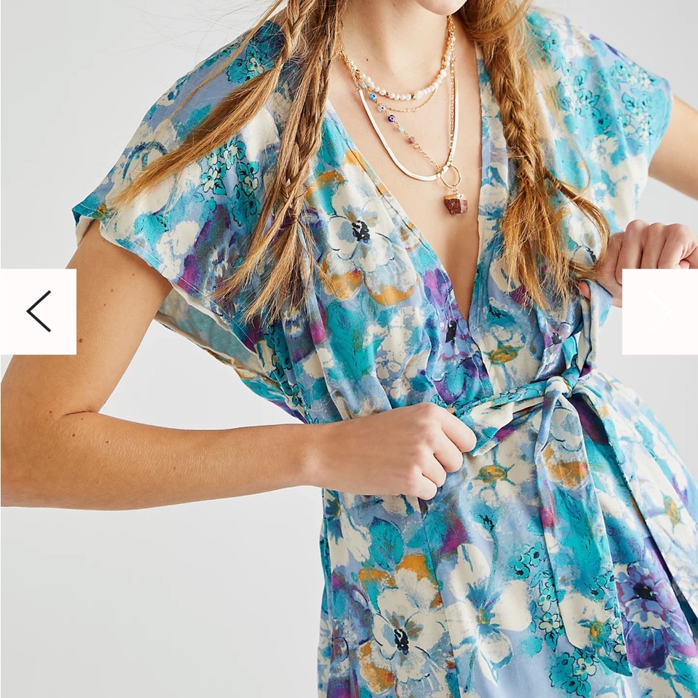 NWT Free People Freddy Floral Front Tie Mini Dress in Night Combo - Picture 5 of 10